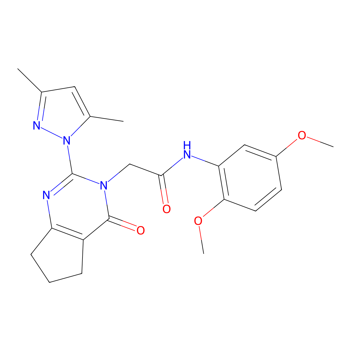 N-(2,5-dimethoxyphenyl)-2-(2-(3,5-dimethyl-1H-pyrazol-1-yl)-4-oxo-4,5,6,7-tetrahydro-3H-cyclopenta[d]pyrimidin-3-yl)acetamide molecular structure, CAS 1006820-67-2