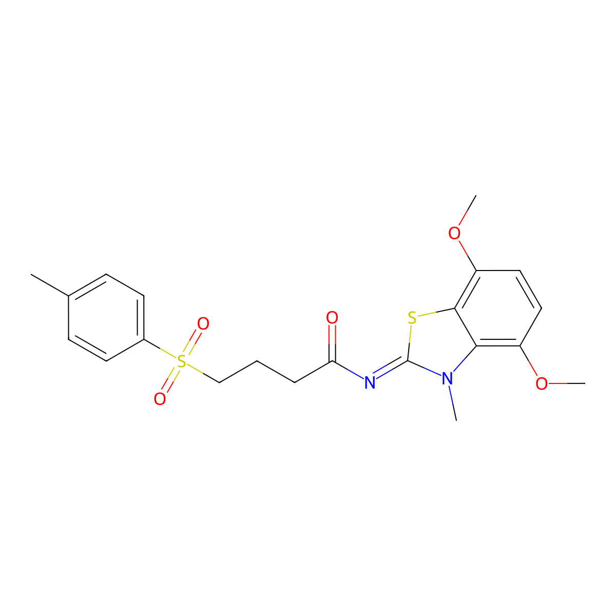 (E)-N-(4,7-dimethoxy-3-methylbenzo[d]thiazol-2(3H)-ylidene)-4-tosylbutanamide molecular structure, CAS 1006823-27-3