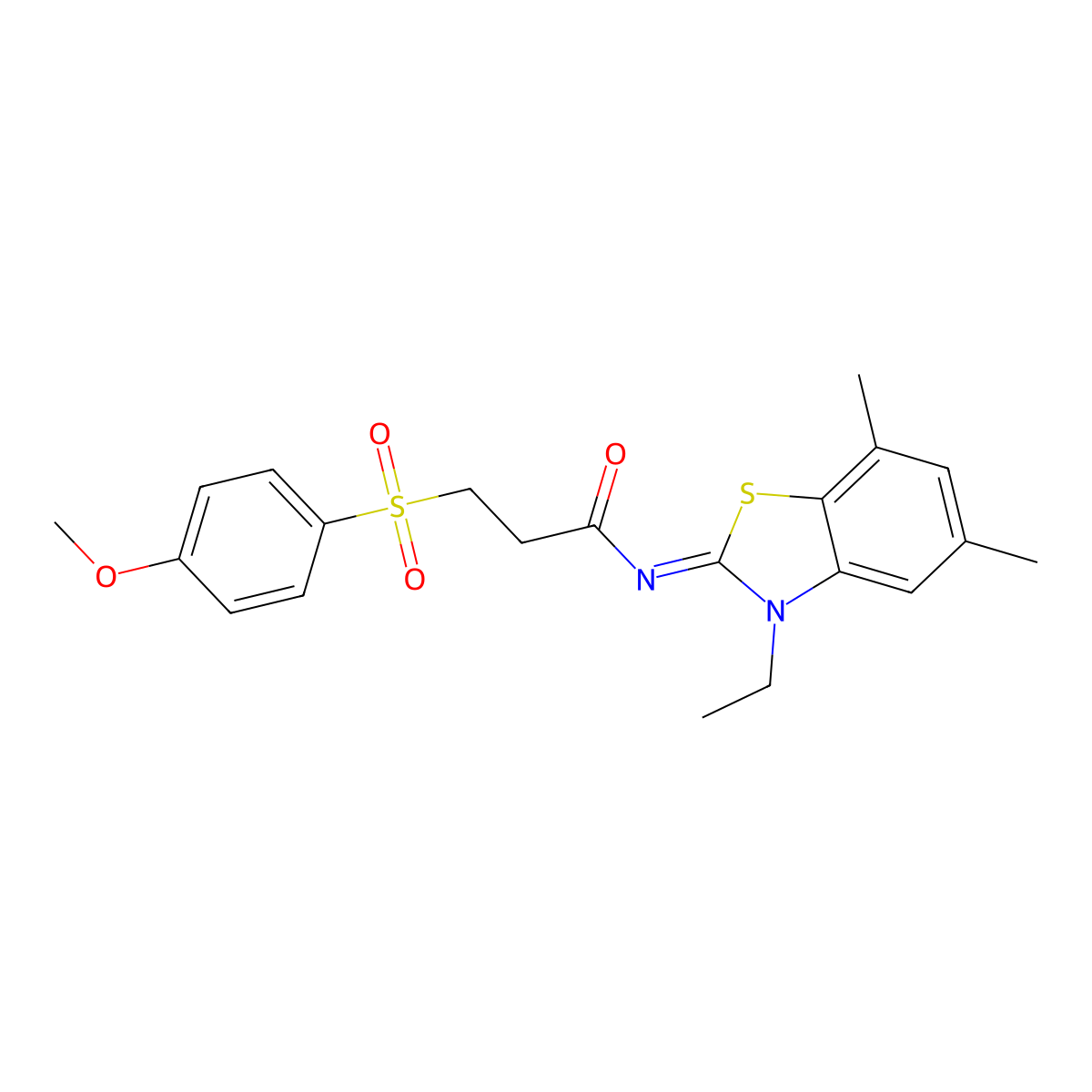 (E)-N-(3-ethyl-5,7-dimethylbenzo[d]thiazol-2(3H)-ylidene)-3-((4-methoxyphenyl)sulfonyl)propanamide molecular structure, CAS 1006826-09-0