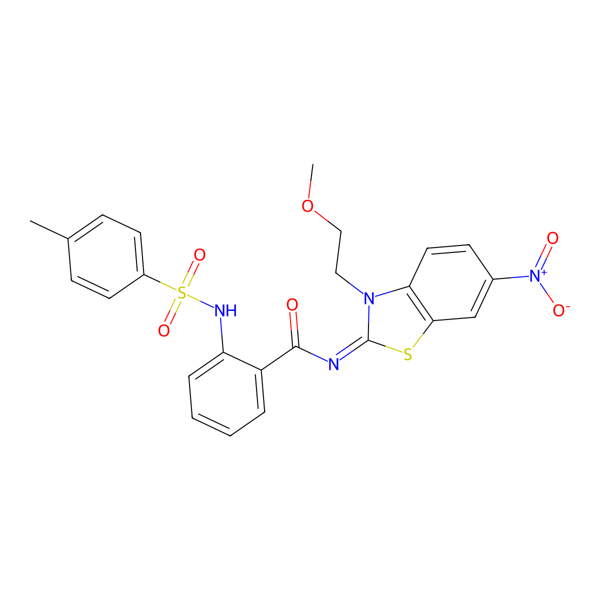 N-[3-(2-methoxyethyl)-6-nitro-1,3-benzothiazol-2-ylidene]-2-[(4-methylphenyl)sulfonylamino]benzamide molecular structure, CAS 1006830-58-5