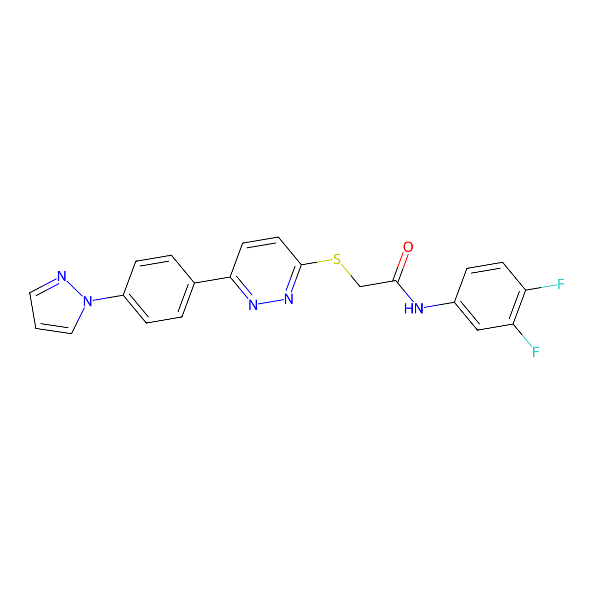 2-((6-(4-(1H-pyrazol-1-yl)phenyl)pyridazin-3-yl)thio)-N-(3,4-difluorophenyl)acetamide molecular structure, CAS 1006830-99-4