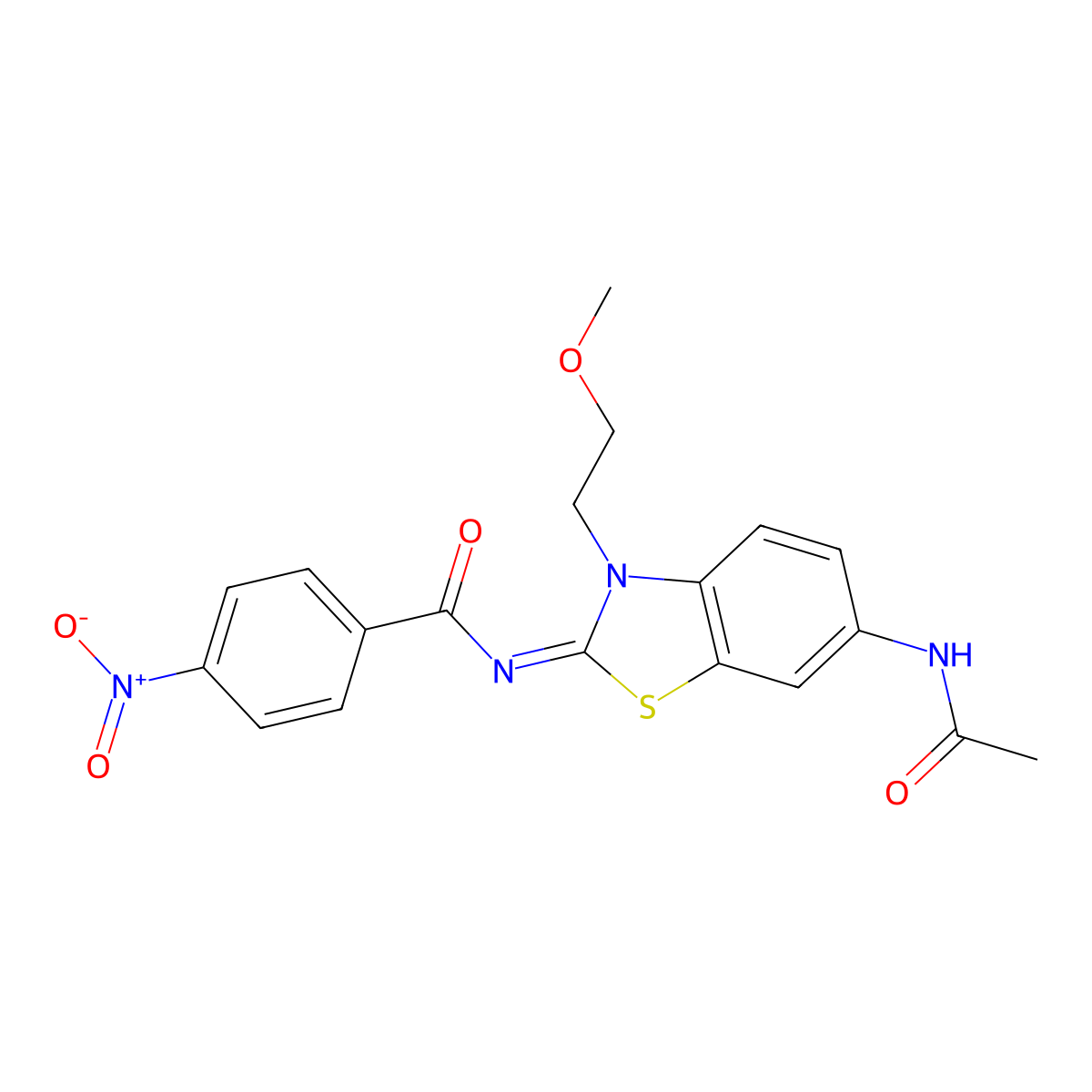 N-[6-acetamido-3-(2-methoxyethyl)-1,3-benzothiazol-2-ylidene]-4-nitrobenzamide molecular structure, CAS 1006831-04-4
