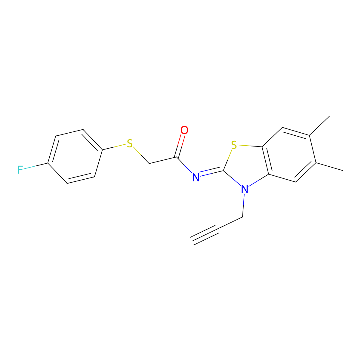 (Z)-N-(5,6-dimethyl-3-(prop-2-yn-1-yl)benzo[d]thiazol-2(3H)-ylidene)-2-((4-fluorophenyl)thio)acetamide molecular structure, CAS 1006844-61-6