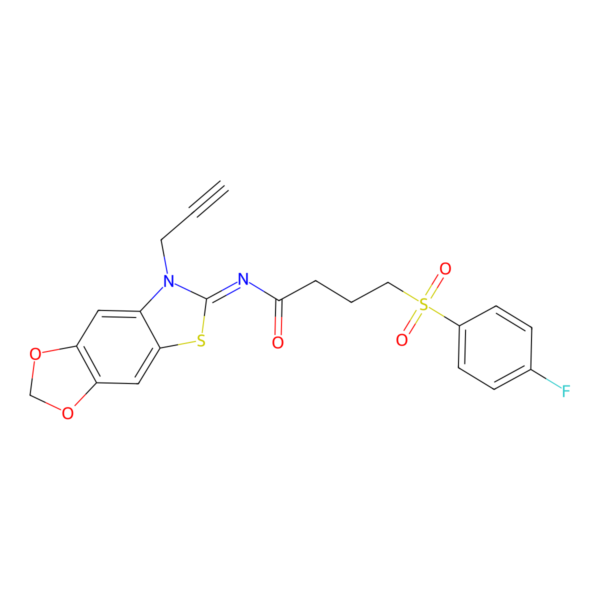 (E)-4-((4-fluorophenyl)sulfonyl)-N-(7-(prop-2-yn-1-yl)-[1,3]dioxolo[4',5':4,5]benzo[1,2-d]thiazol-6(7H)-ylidene)butanamide molecular structure, CAS 1006857-28-8