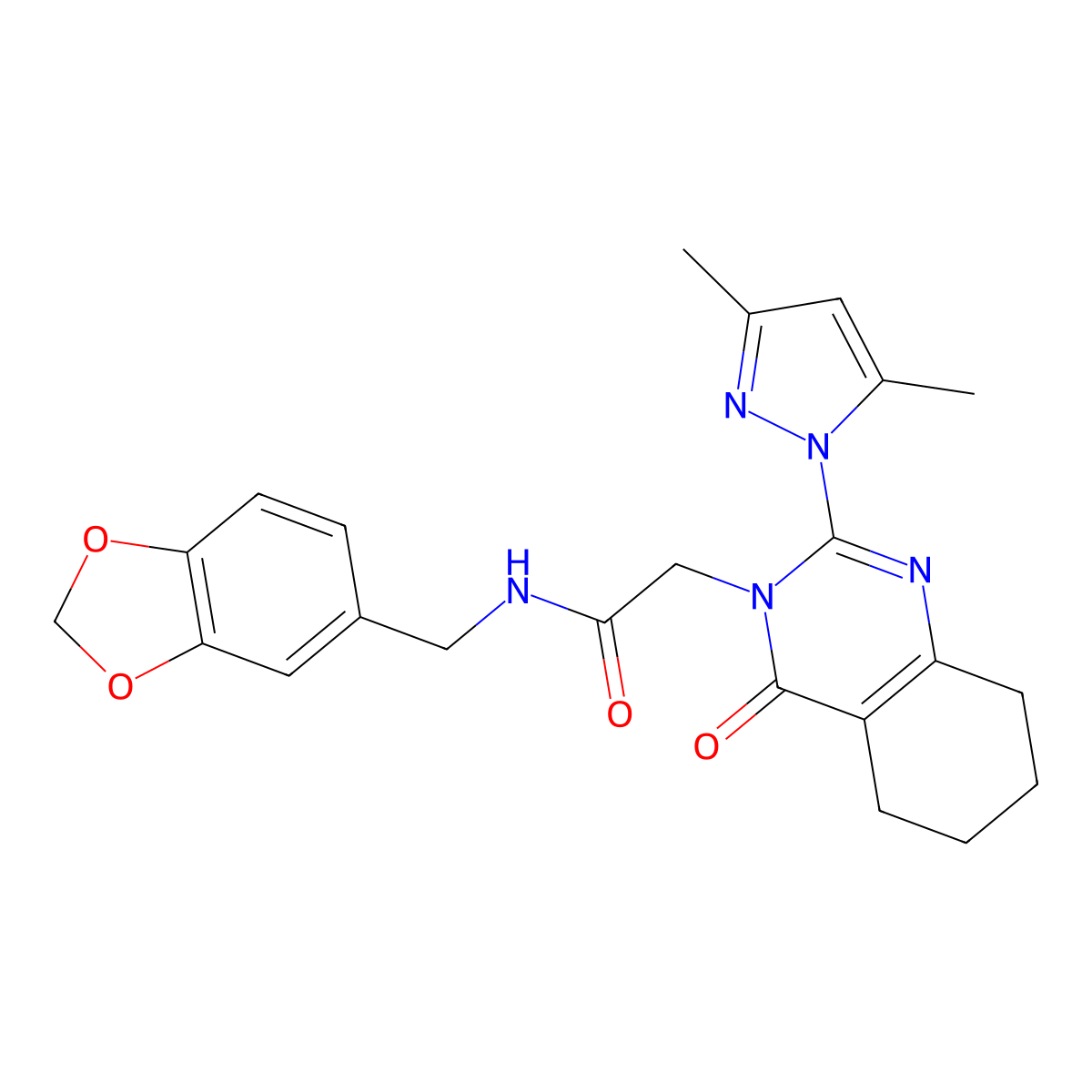N-(1,3-benzodioxol-5-ylmethyl)-2-[2-(3,5-dimethyl-1H-pyrazol-1-yl)-4-oxo-5,6,7,8-tetrahydroquinazolin-3(4H)-yl]acetamide molecular structure, CAS 1006859-58-0