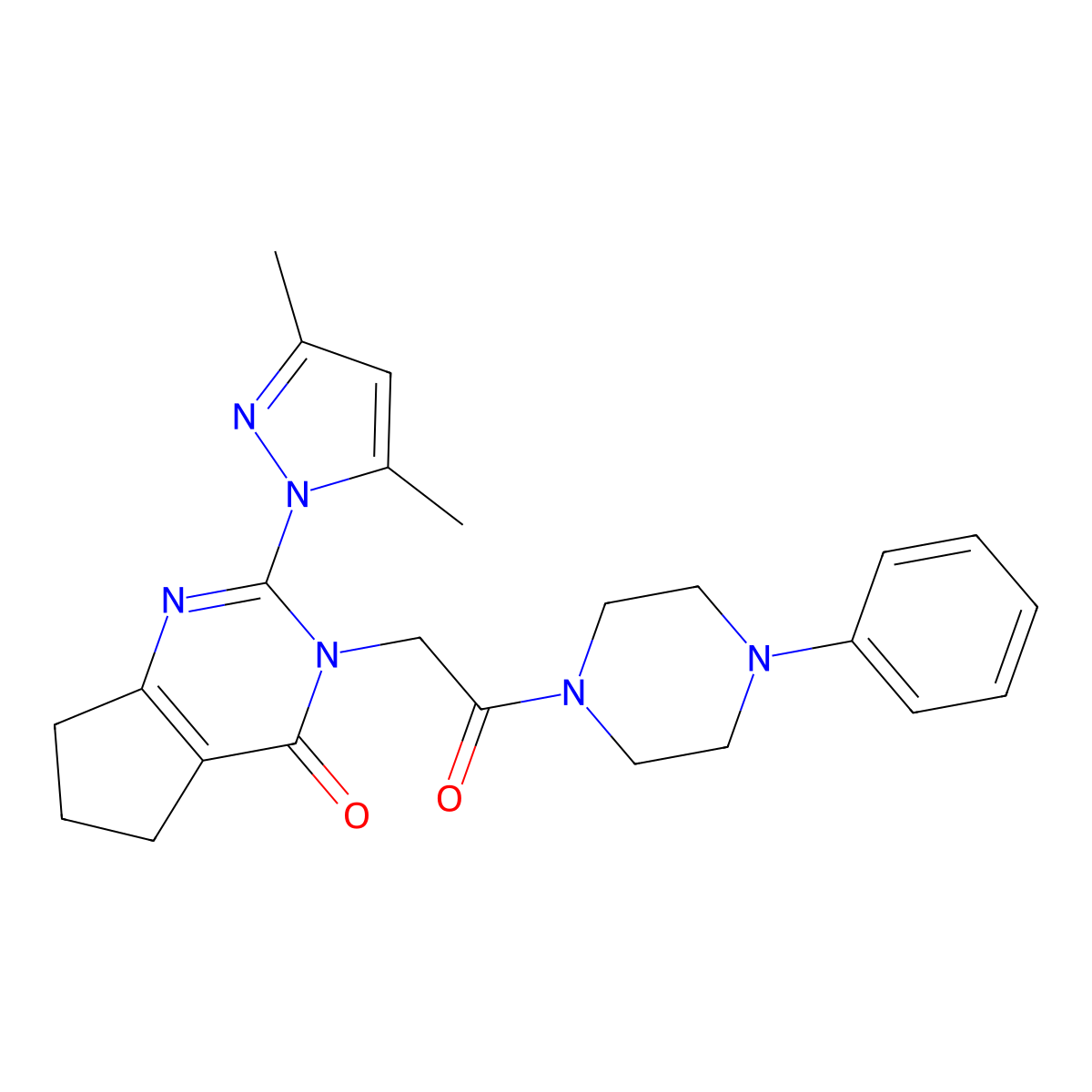 2-(3,5-dimethyl-1H-pyrazol-1-yl)-3-(2-oxo-2-(4-phenylpiperazin-1-yl)ethyl)-6,7-dihydro-3H-cyclopenta[d]pyrimidin-4(5H)-one molecular structure, CAS 1006860-06-5