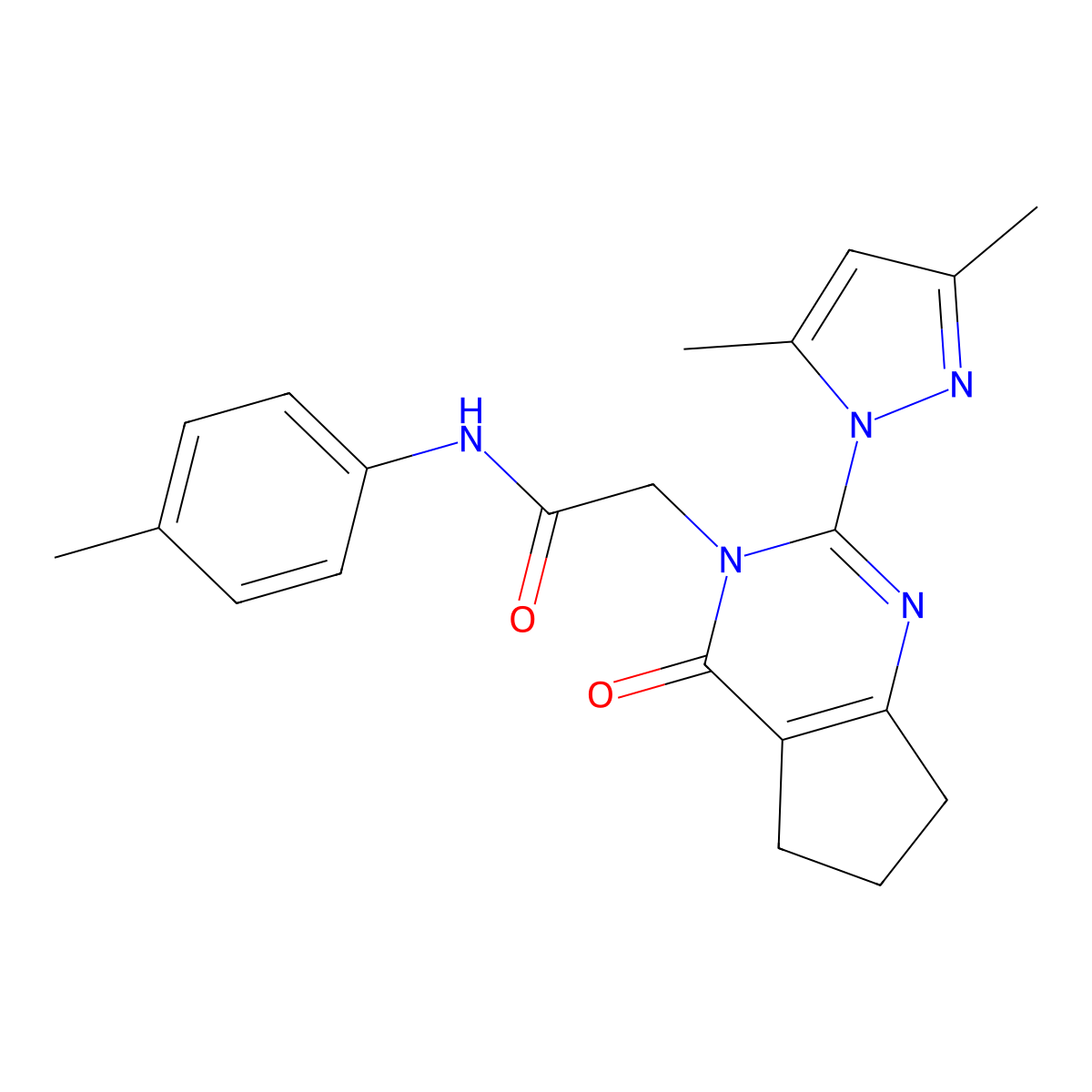 2-(2-(3,5-dimethyl-1H-pyrazol-1-yl)-4-oxo-4,5,6,7-tetrahydro-3H-cyclopenta[d]pyrimidin-3-yl)-N-(p-tolyl)acetamide molecular structure, CAS 1006860-16-7