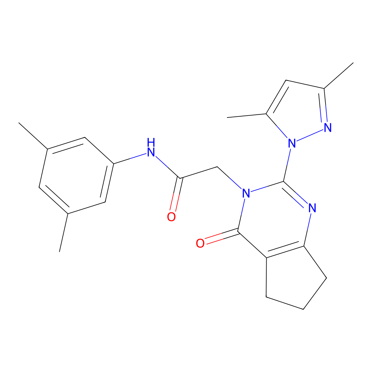 2-(2-(3,5-dimethyl-1H-pyrazol-1-yl)-4-oxo-4,5,6,7-tetrahydro-3H-cyclopenta[d]pyrimidin-3-yl)-N-(3,5-dimethylphenyl)acetamide molecular structure, CAS 1006860-21-4