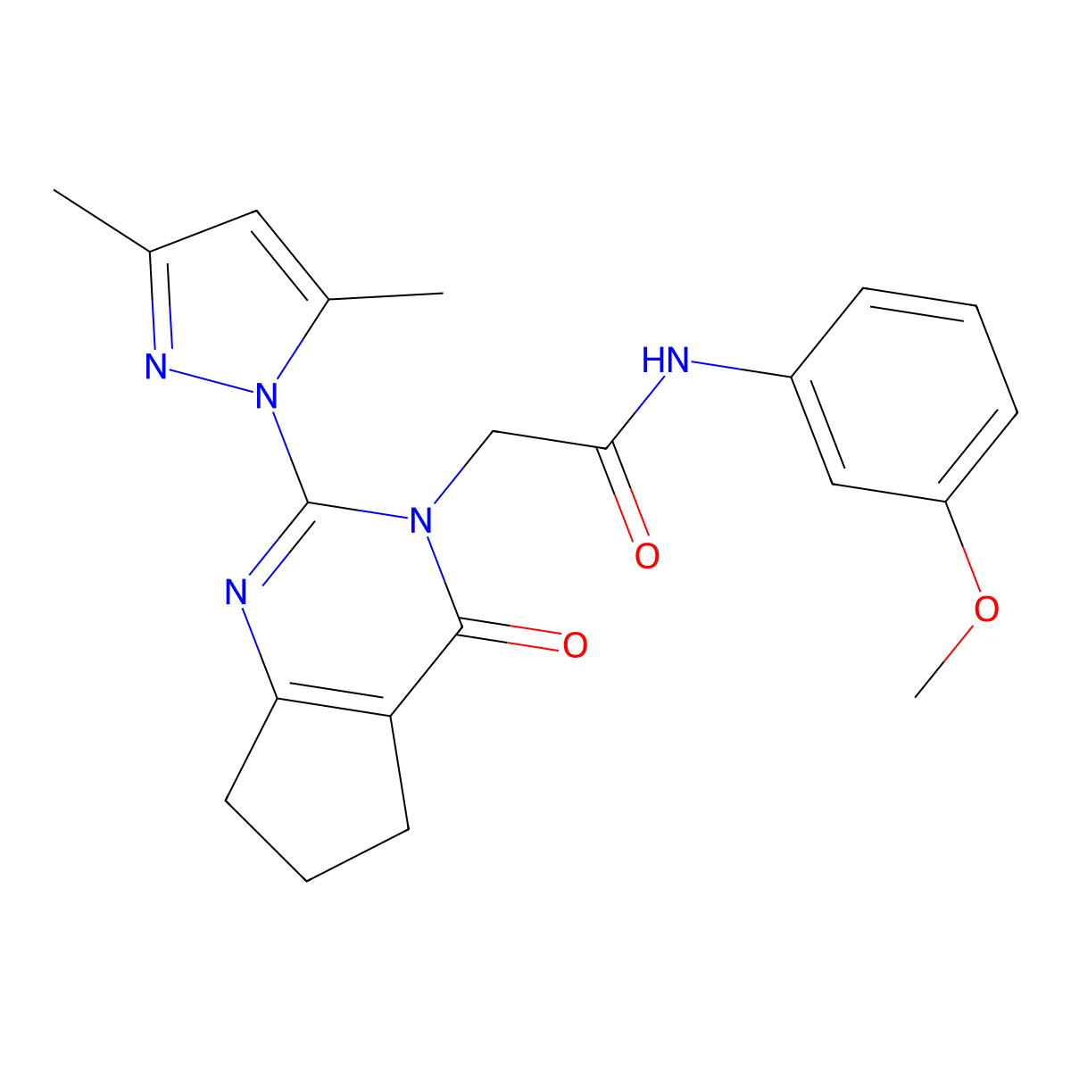 2-(2-(3,5-dimethyl-1H-pyrazol-1-yl)-4-oxo-4,5,6,7-tetrahydro-3H-cyclopenta[d]pyrimidin-3-yl)-N-(3-methoxyphenyl)acetamide molecular structure, CAS 1006860-31-6