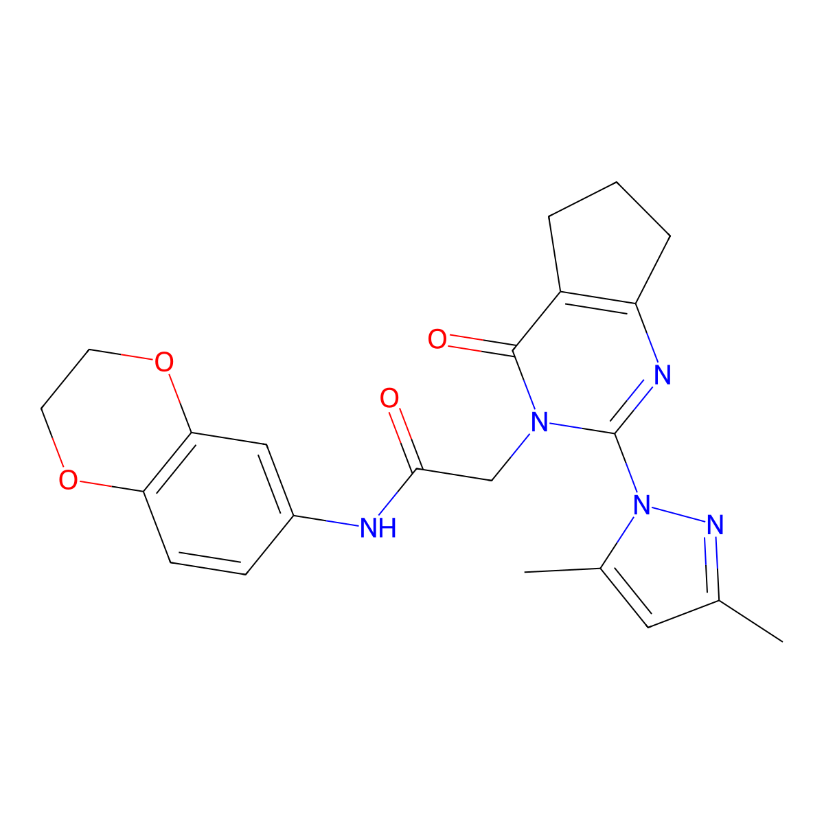 N-(2,3-dihydro-1,4-benzodioxin-6-yl)-2-[2-(3,5-dimethyl-1H-pyrazol-1-yl)-4-oxo-4,5,6,7-tetrahydro-3H-cyclopenta[d]pyrimidin-3-yl]acetamide molecular structure, CAS 1006860-41-8