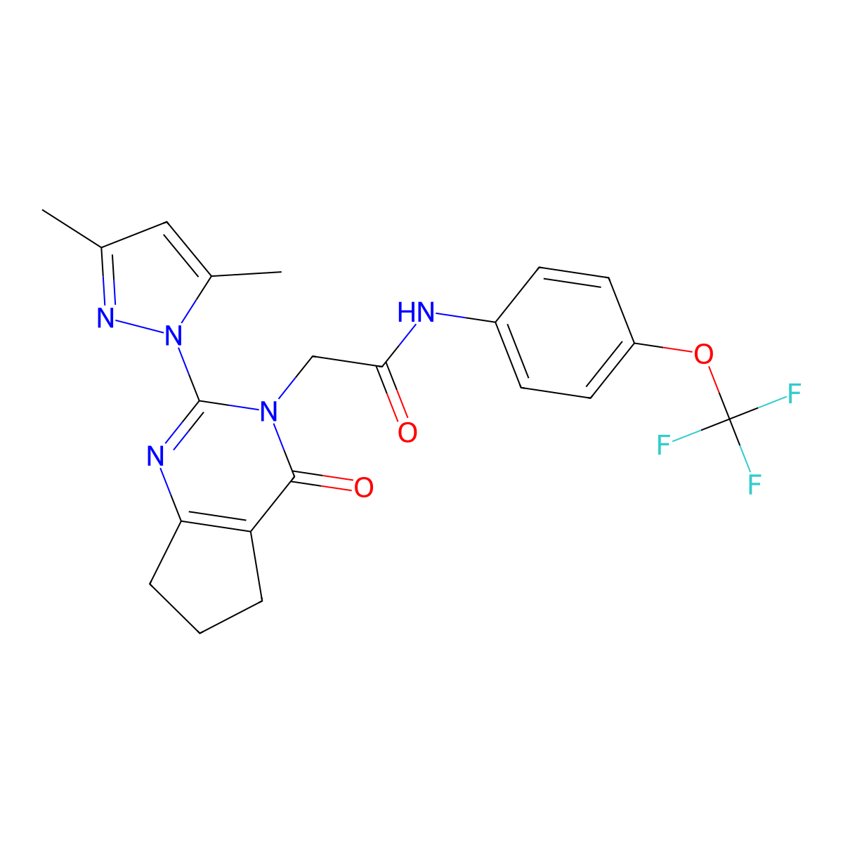 2-(2-(3,5-dimethyl-1H-pyrazol-1-yl)-4-oxo-4,5,6,7-tetrahydro-3H-cyclopenta[d]pyrimidin-3-yl)-N-(4-(trifluoromethoxy)phenyl)acetamide molecular structure, CAS 1006860-46-3