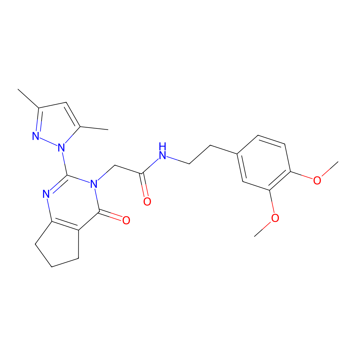 N-(3,4-dimethoxyphenethyl)-2-(2-(3,5-dimethyl-1H-pyrazol-1-yl)-4-oxo-4,5,6,7-tetrahydro-3H-cyclopenta[d]pyrimidin-3-yl)acetamide molecular structure, CAS 1006860-71-4