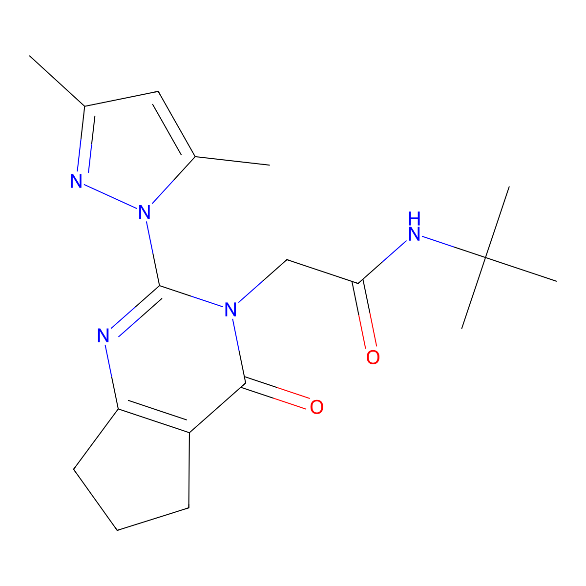 N-(tert-butyl)-2-(2-(3,5-dimethyl-1H-pyrazol-1-yl)-4-oxo-4,5,6,7-tetrahydro-3H-cyclopenta[d]pyrimidin-3-yl)acetamide molecular structure, CAS 1006860-93-0