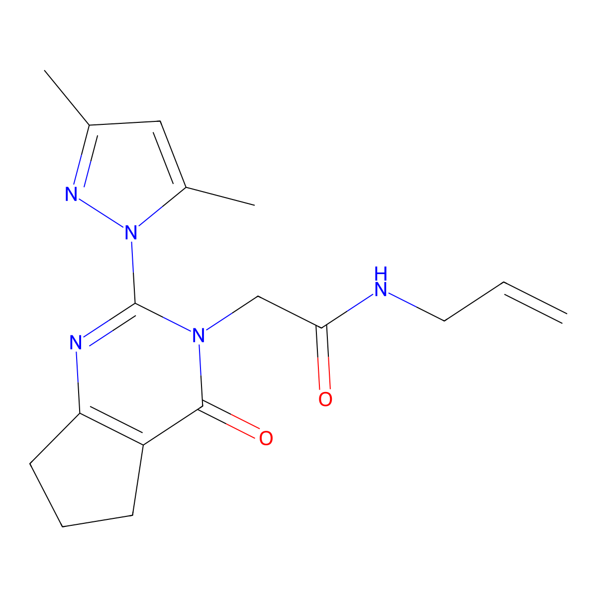 2-[2-(3,5-dimethylpyrazol-1-yl)-4-oxo-6,7-dihydro-5H-cyclopenta[d]pyrimidin-3-yl]-N-prop-2-enylacetamide molecular structure, CAS 1006861-01-3