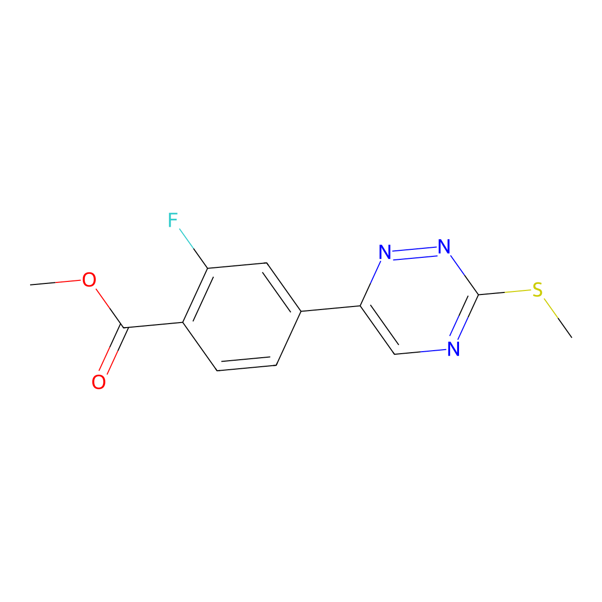 Methyl 2-fluoro-4-[3-(methylthio)-1,2,4-triazin-6-yl]benzoate molecular structure, CAS 1006876-15-8