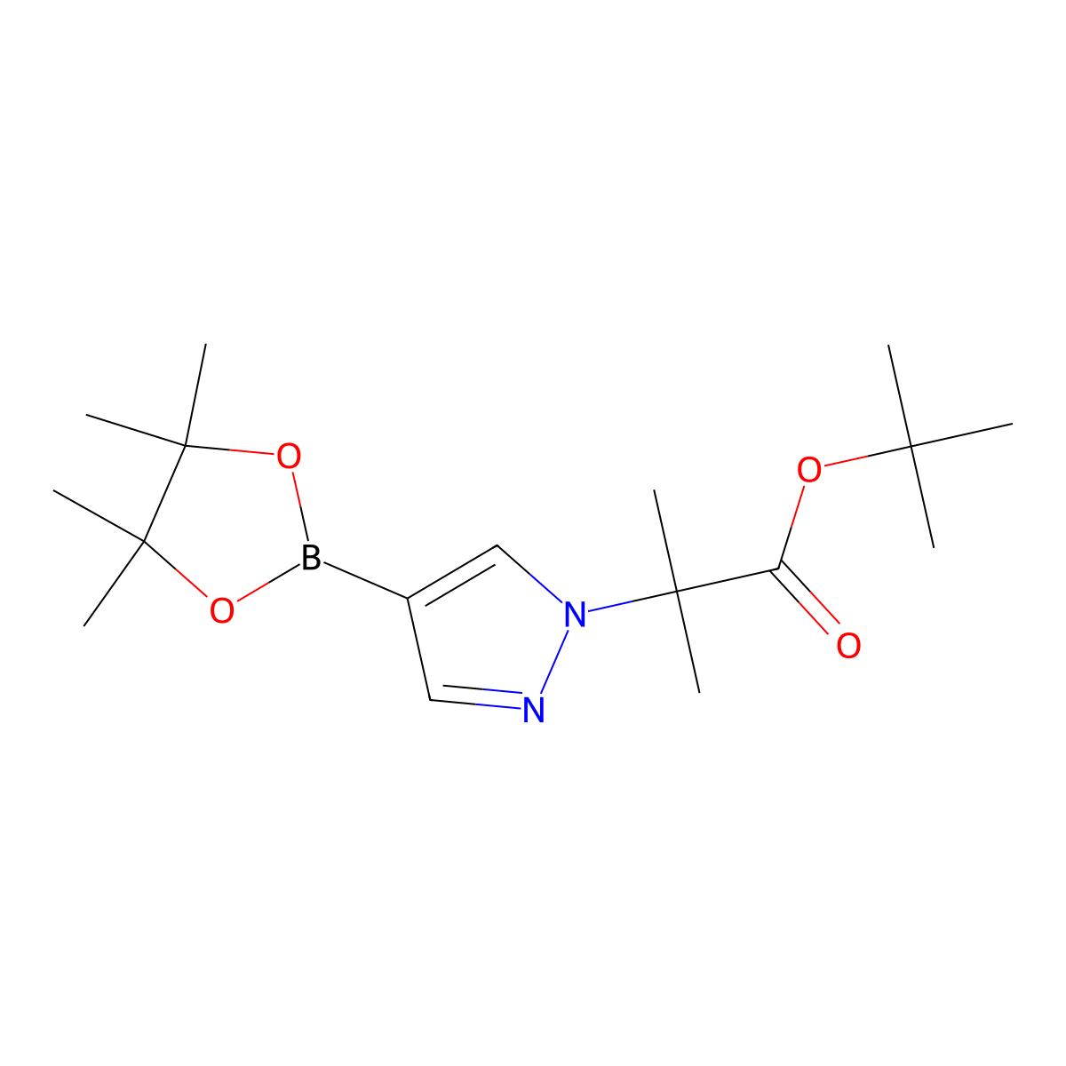 tert-butyl 2-methyl-2-(4-(4,4,5,5-tetramethyl-1,3,2-dioxaborolan-2-yl)-1H-pyrazol-1-yl)propanoate molecular structure, CAS 1006876-29-4