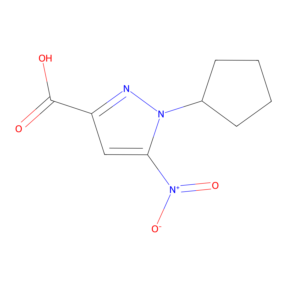 1-cyclopentyl-5-nitro-1H-pyrazole-3-carboxylic acid molecular structure, CAS 1006950-89-5