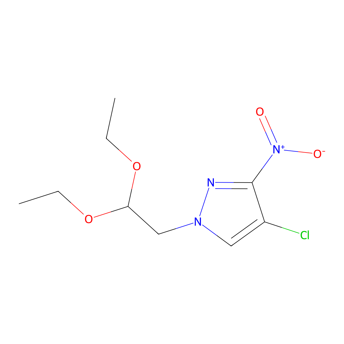 4-chloro-1-(2,2-diethoxyethyl)-3-nitro-1H-pyrazole molecular structure, CAS 1006951-79-6
