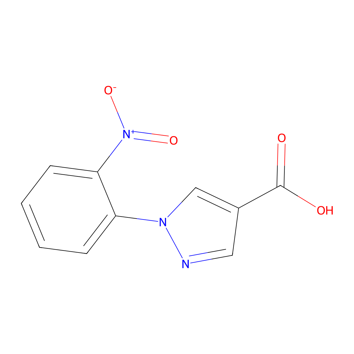 1-(2-nitrophenyl)-1H-pyrazole-4-carboxylic acid molecular structure, CAS 1006952-14-2