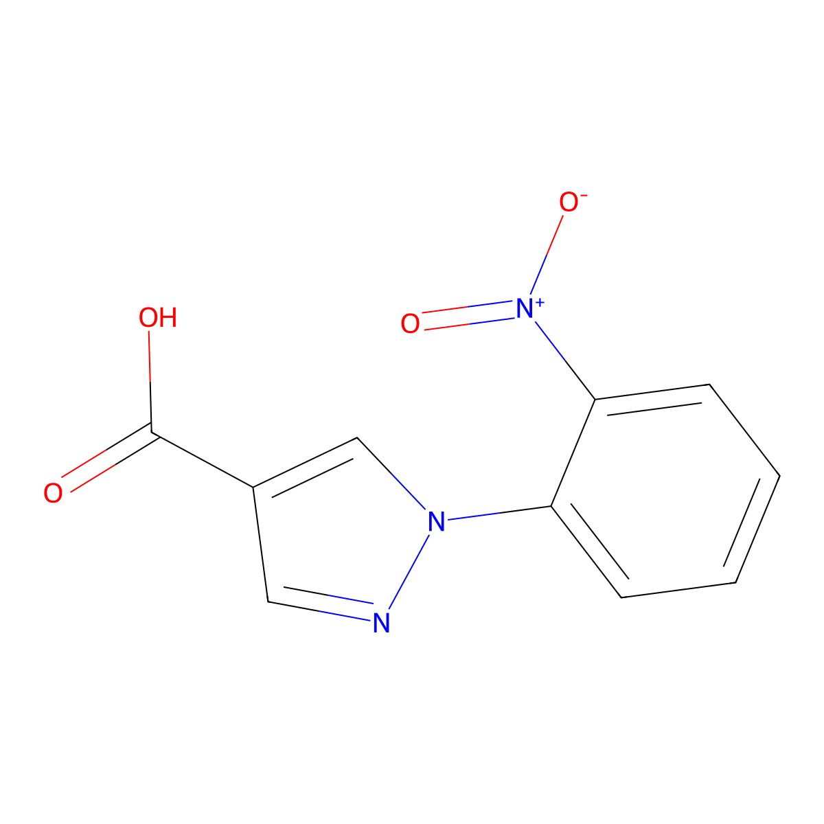 1-(2-nitrophenyl)-1H-pyrazole-4-carboxylic acid molecular structure, CAS 1006952-14-2