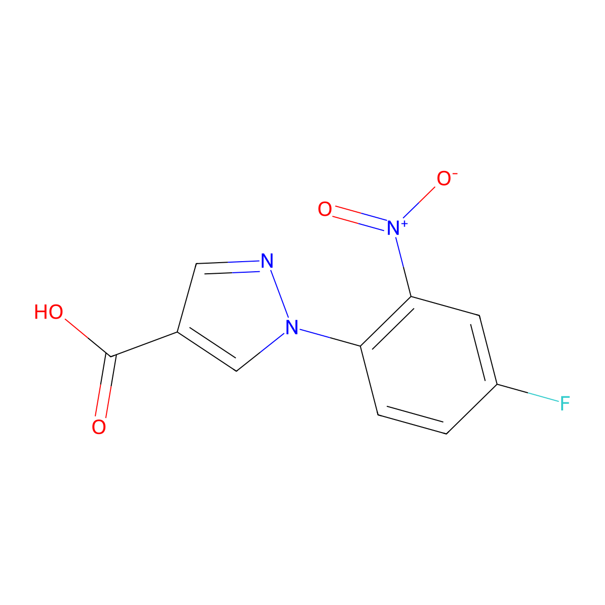 1-(4-fluoro-2-nitrophenyl)-1H-pyrazole-4-carboxylic acid molecular structure, CAS 1006952-26-6