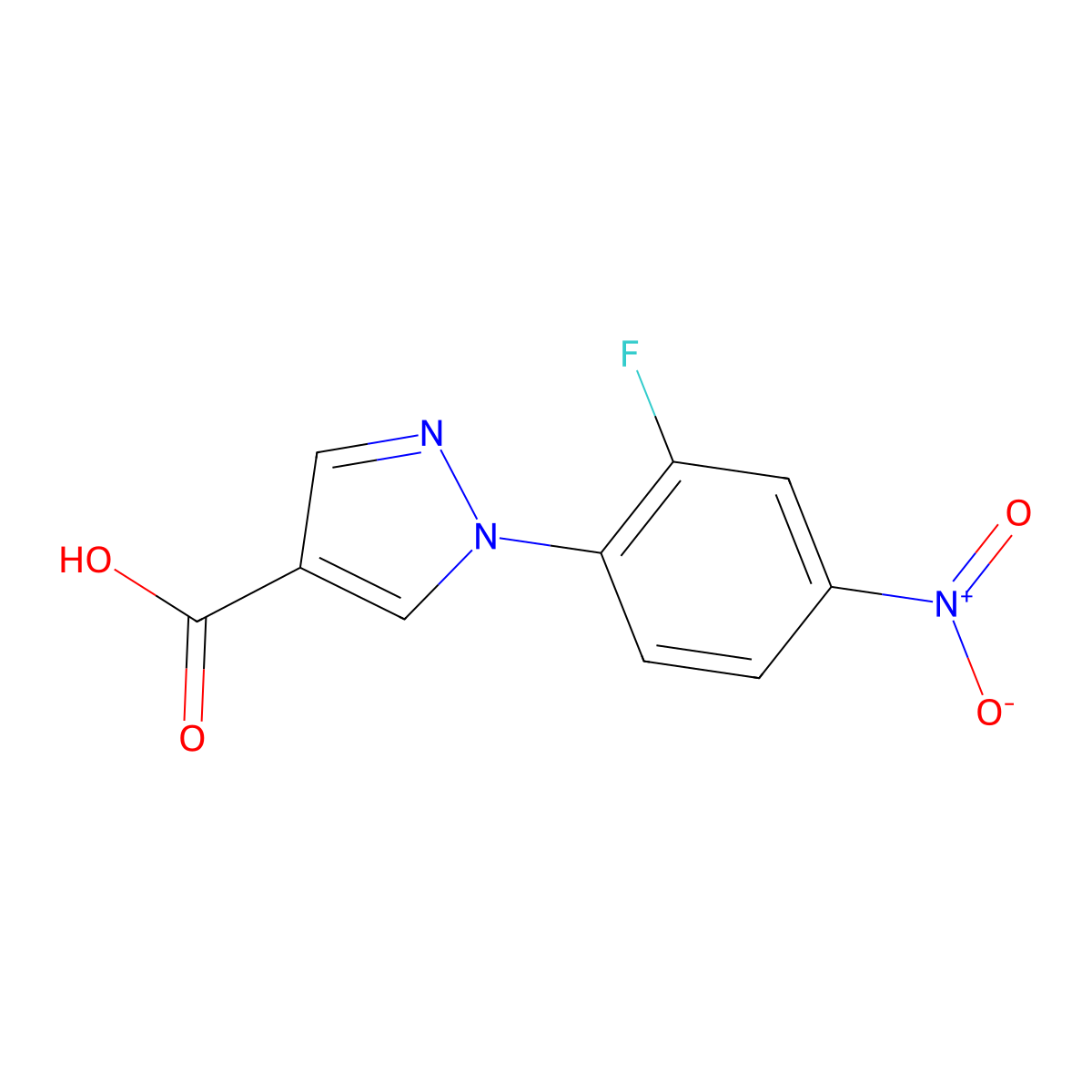 1-(2-fluoro-4-nitrophenyl)-1H-pyrazole-4-carboxylic acid molecular structure, CAS 1006952-30-2