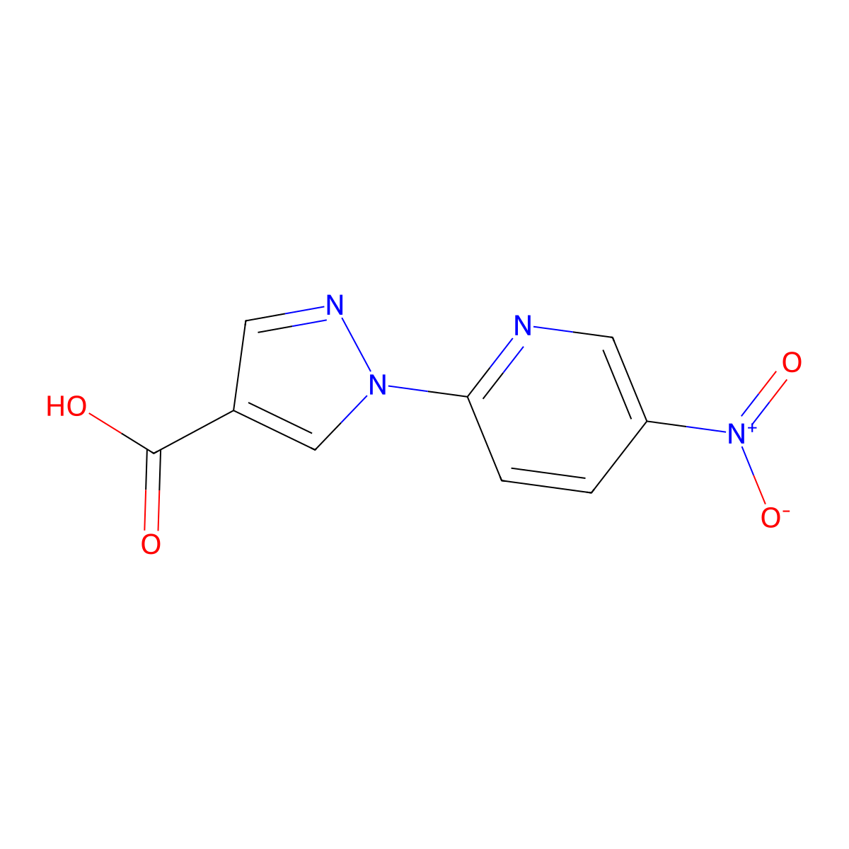 1-(5-nitropyridin-2-yl)-1H-pyrazole-4-carboxylic acid molecular structure, CAS 1006952-46-0