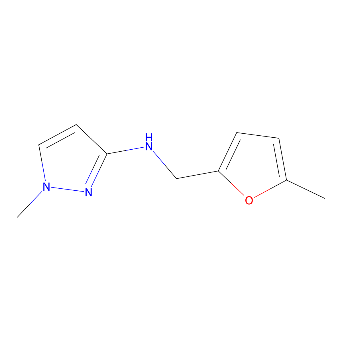 1-methyl-N-[(5-methylfuran-2-yl)methyl]-1H-pyrazol-3-amine molecular structure, CAS 1006952-72-2