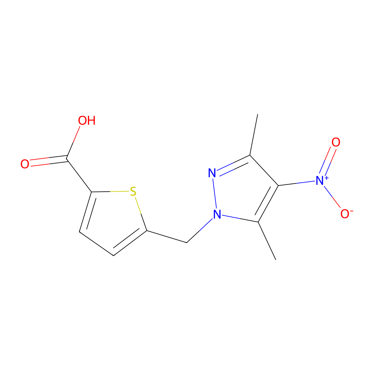 5-[(3,5-Dimethyl-4-nitro-1H-pyrazol-1-YL)methyl]thiophene-2-carboxylic acid molecular structure, CAS 1006955-28-7