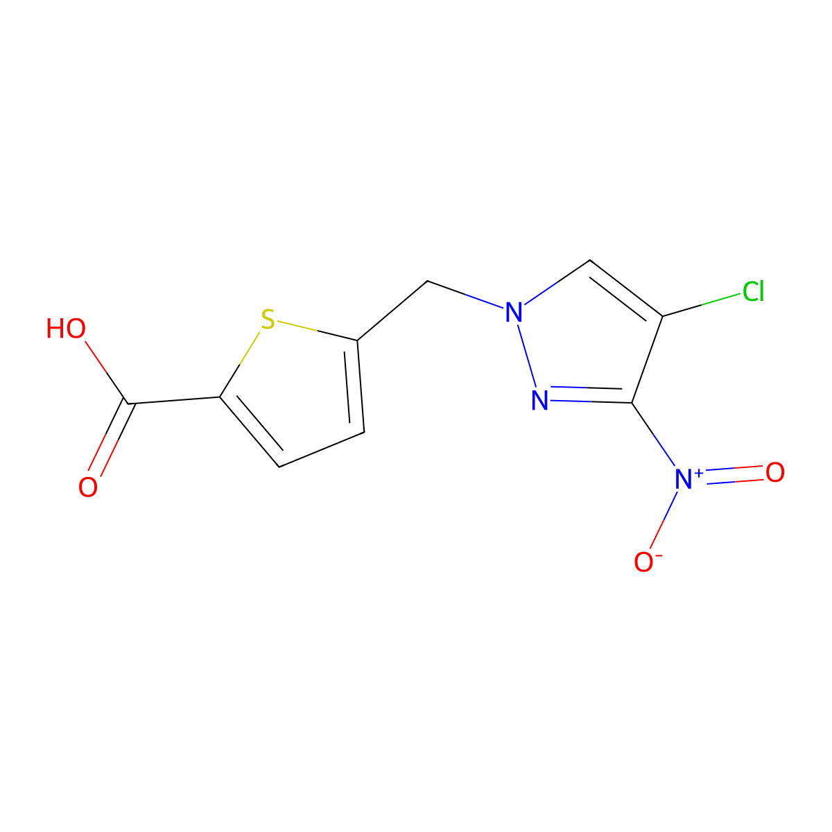 5-[(4-chloro-3-nitro-1H-pyrazol-1-yl)methyl]thiophene-2-carboxylic acid molecular structure, CAS 1006955-33-4