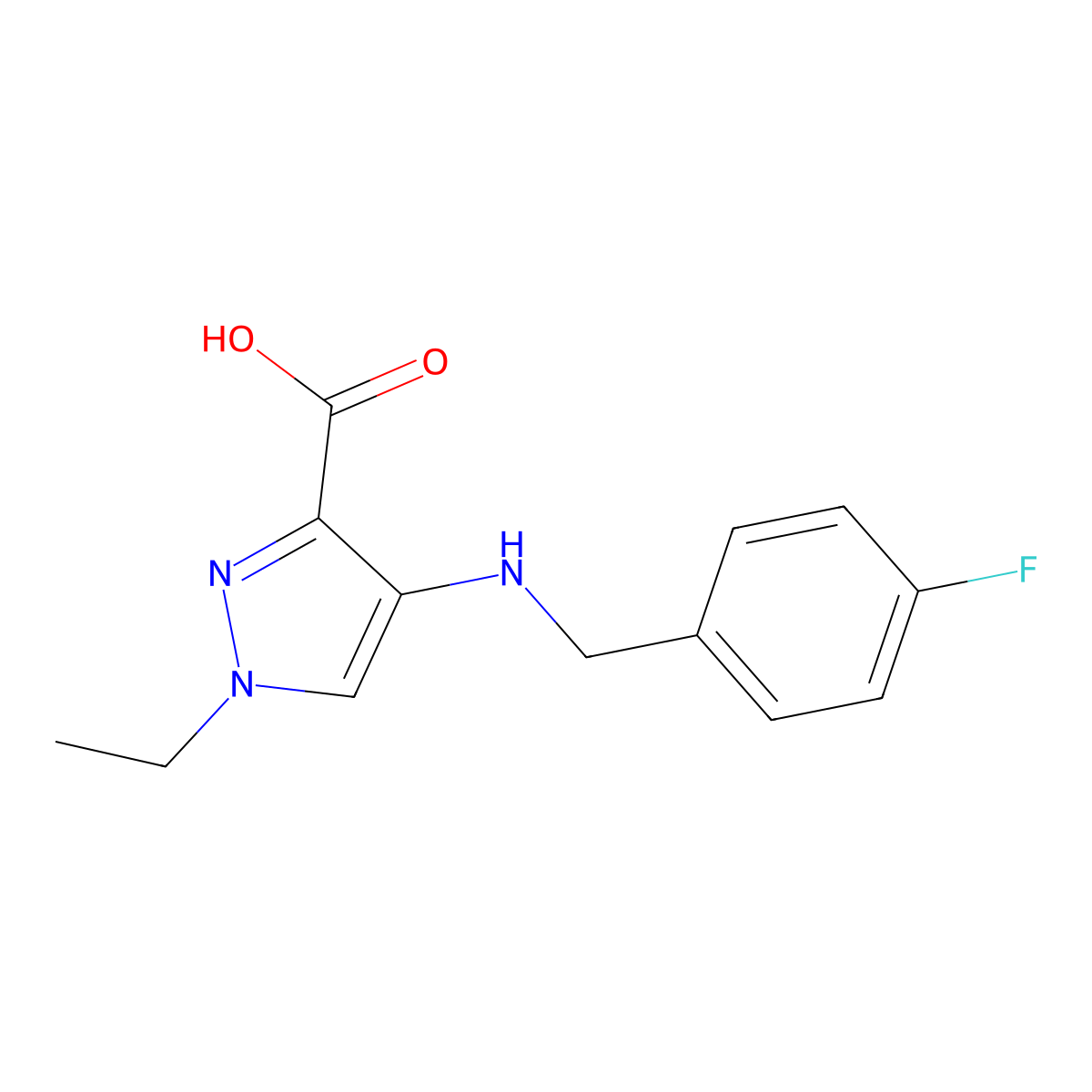 1-Ethyl-4-((4-fluorobenzyl)amino)-1H-pyrazole-3-carboxylic acid molecular structure, CAS 1006956-59-7