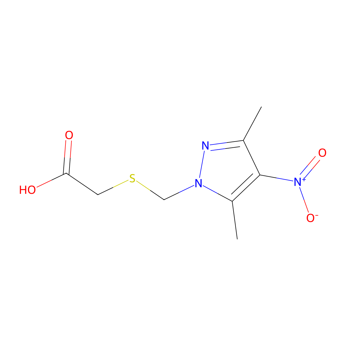 2-(((3,5-Dimethyl-4-nitro-1H-pyrazol-1-yl)methyl)thio)acetic acid molecular structure, CAS 1006957-05-6