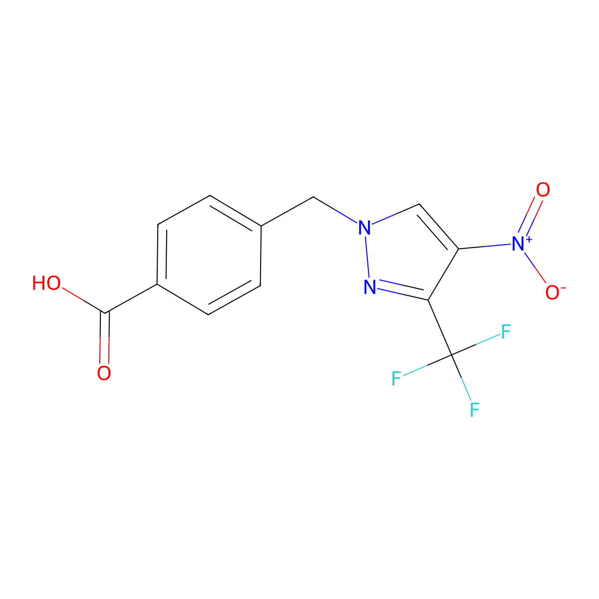 4-{[4-nitro-3-(trifluoromethyl)-1H-pyrazol-1-yl]methyl}benzoic acid molecular structure, CAS 1006957-25-0