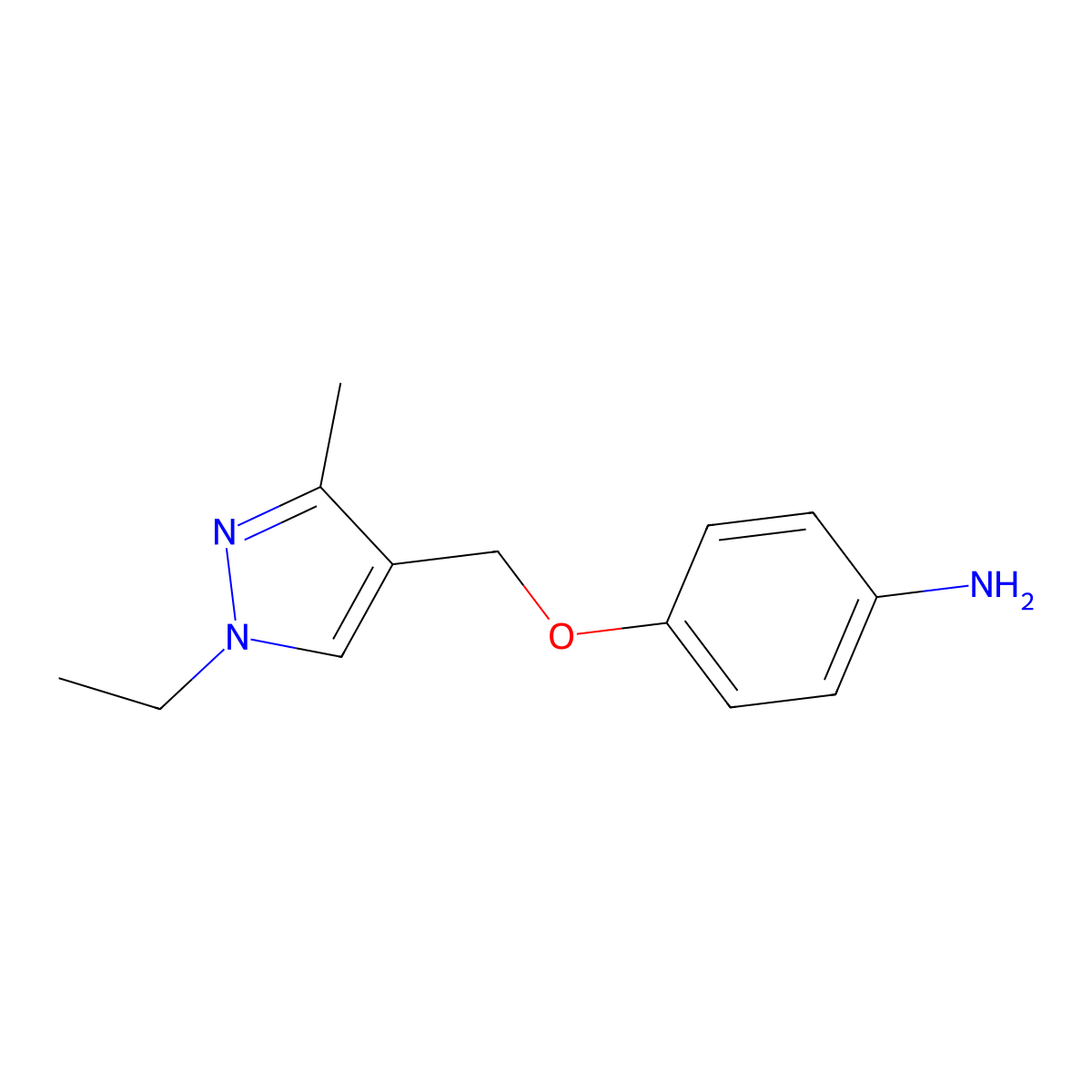 4-((1-Ethyl-3-methyl-1H-pyrazol-4-yl)methoxy)aniline molecular structure, CAS 1006958-89-9