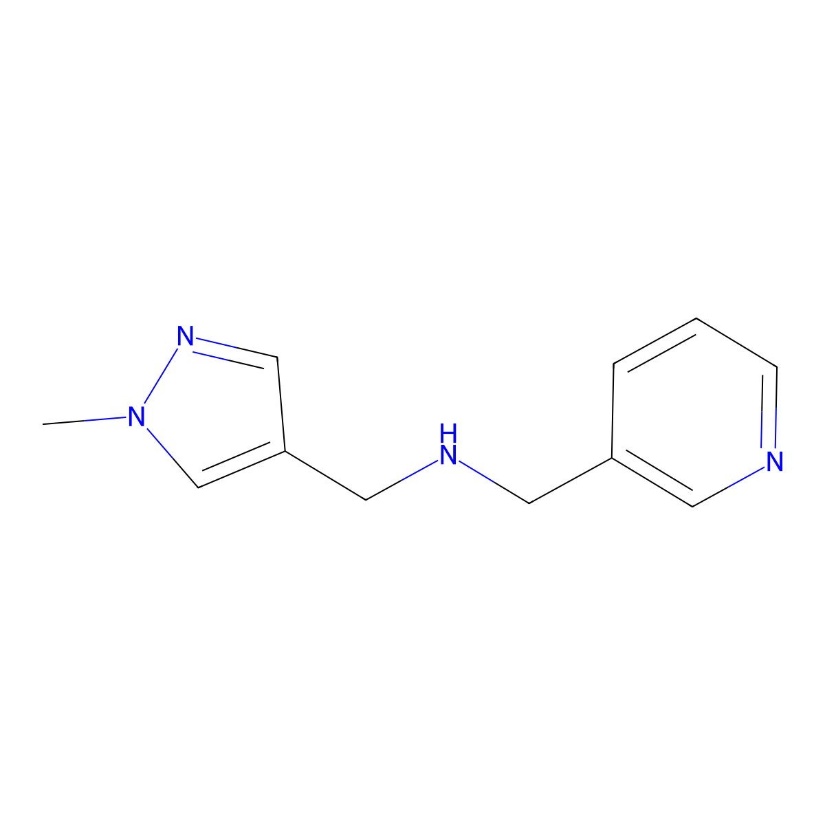 1-(1-methyl-1H-pyrazol-4-yl)-N-(pyridin-3-ylmethyl)methanamine molecular structure, CAS 1006959-22-3