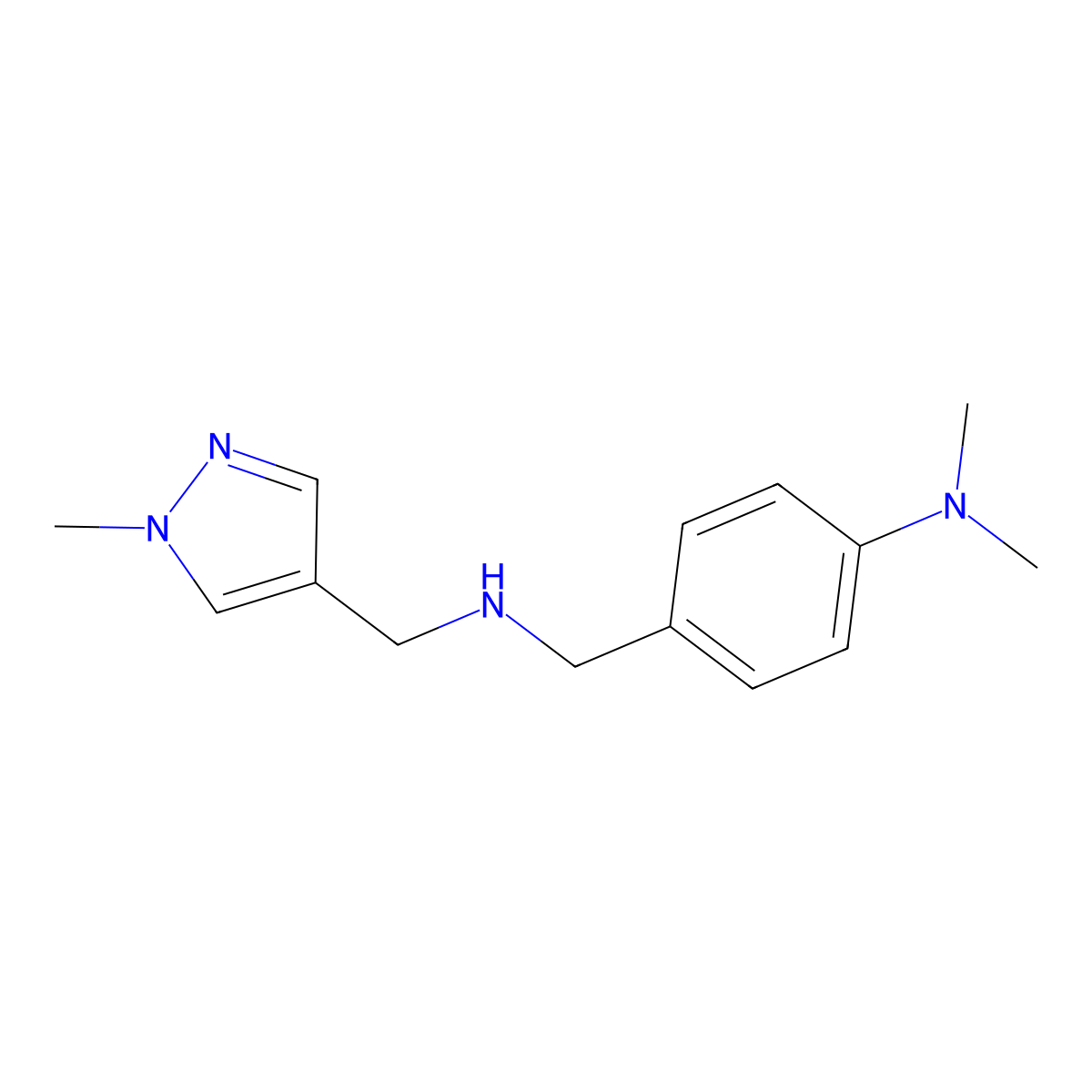 N,N-Dimethyl-4-((((1-methyl-1H-pyrazol-4-yl)methyl)amino)methyl)aniline molecular structure, CAS 1006959-40-5