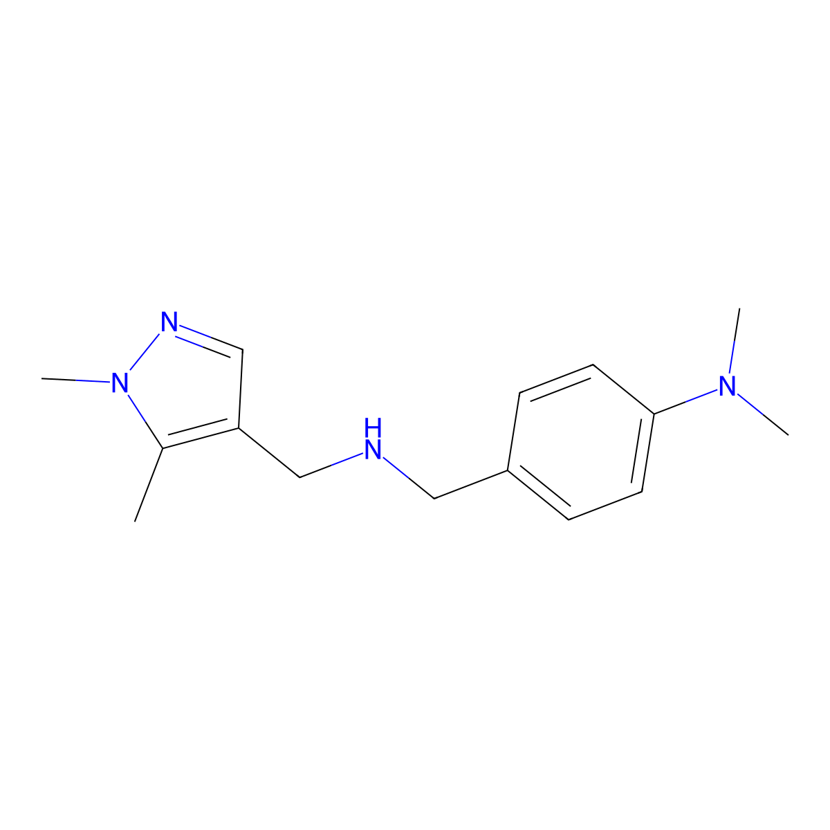 4-((((1,5-Dimethyl-1H-pyrazol-4-yl)methyl)amino)methyl)-N,N-dimethylaniline molecular structure, CAS 1006959-98-3