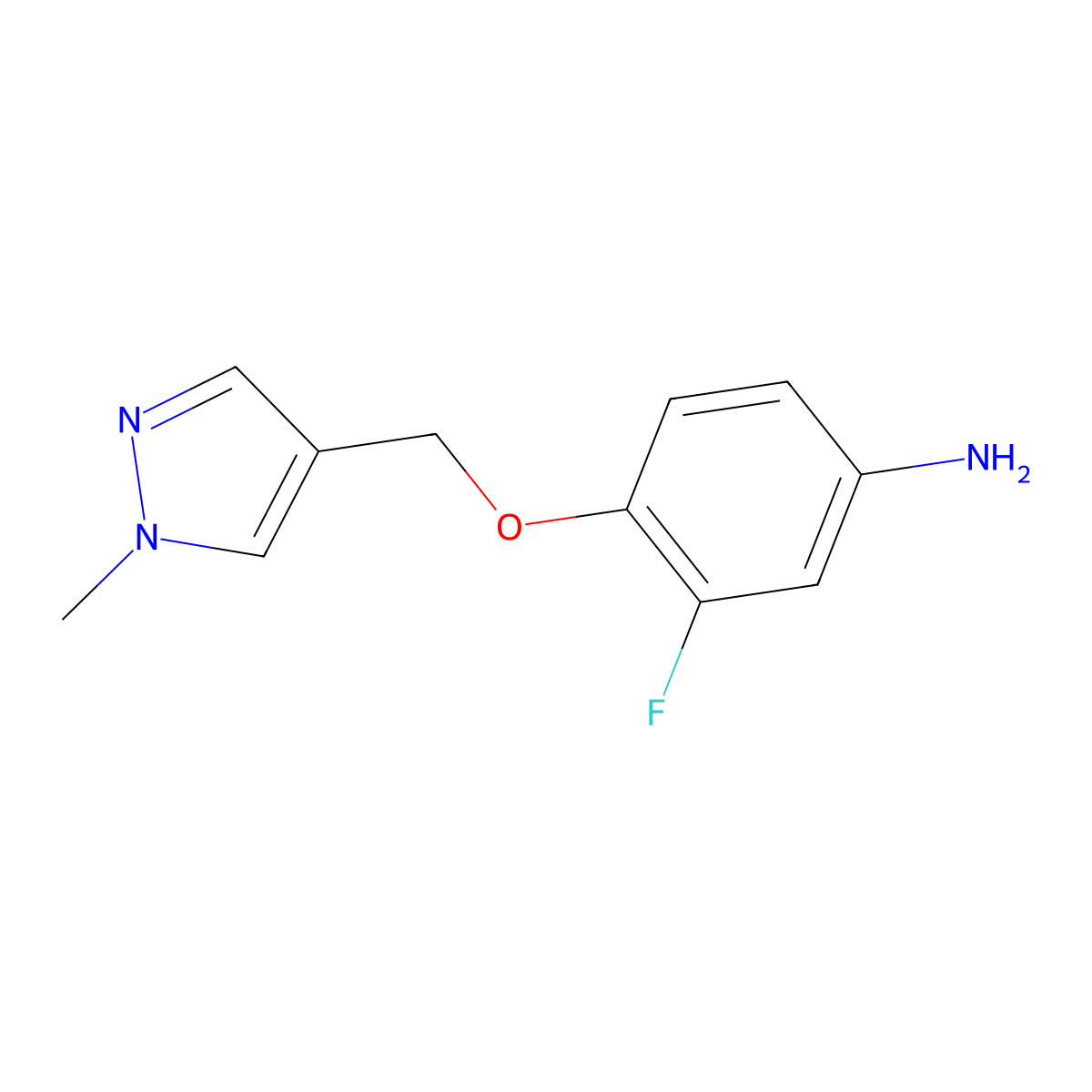 3-fluoro-4-((1-methyl-1H-pyrazol-4-yl)methoxy)aniline molecular structure, CAS 1006960-98-0