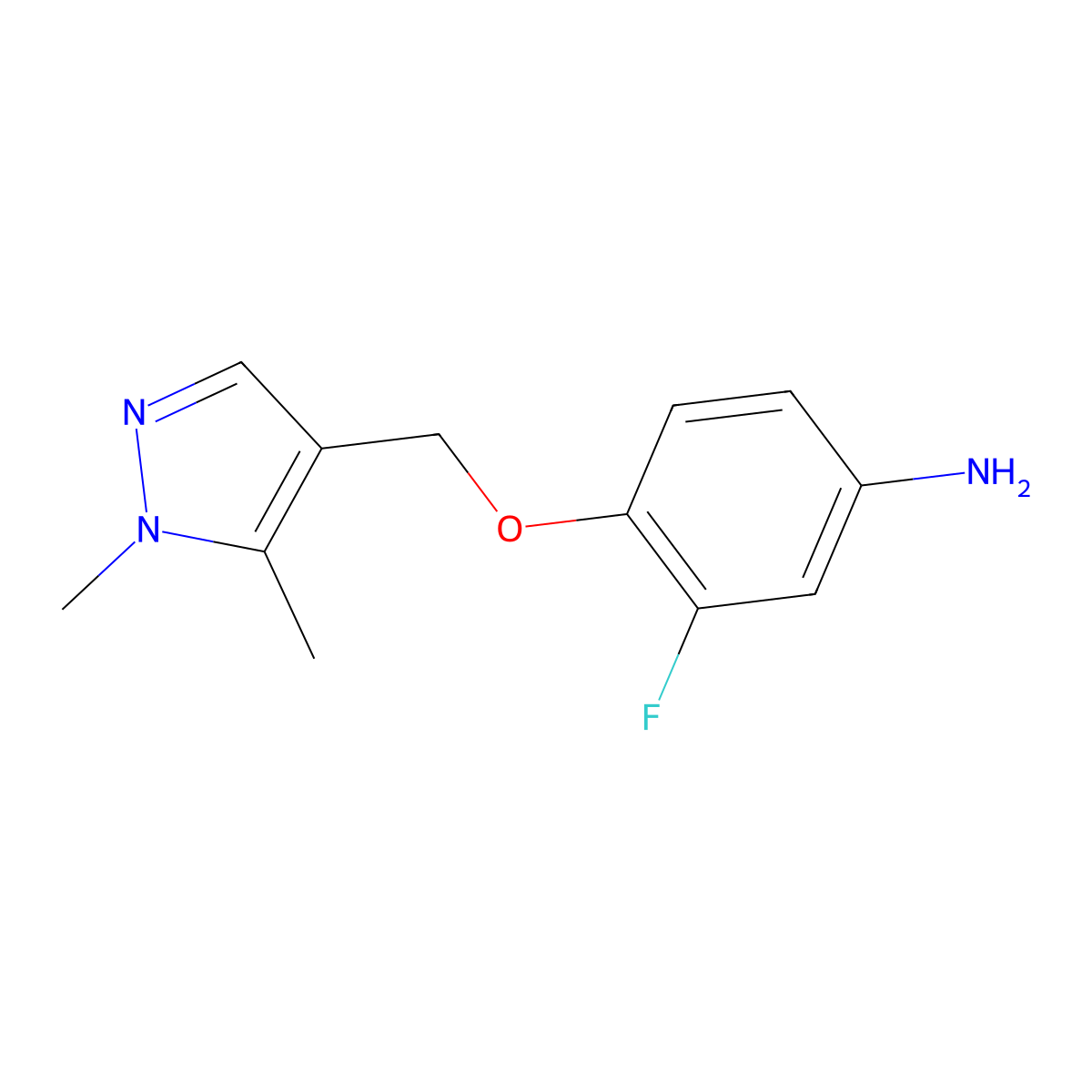 4-((1,5-Dimethyl-1H-pyrazol-4-yl)methoxy)-3-fluoroaniline molecular structure, CAS 1006961-04-1