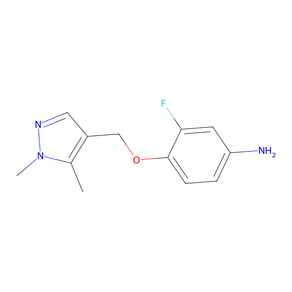 4-((1,5-Dimethyl-1H-pyrazol-4-yl)methoxy)-3-fluoroaniline molecular structure, CAS 1006961-04-1