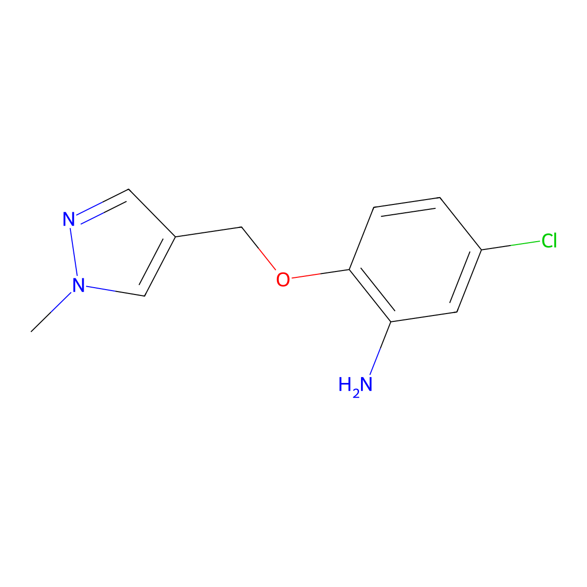 5-Chloro-2-((1-methyl-1H-pyrazol-4-yl)methoxy)aniline molecular structure, CAS 1006962-56-6