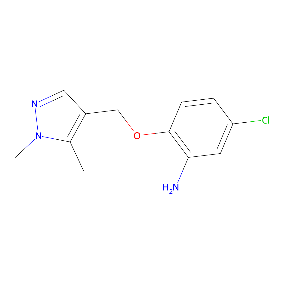 5-chloro-2-[(1,5-dimethyl-1H-pyrazol-4-yl)methoxy]aniline molecular structure, CAS 1006962-61-3