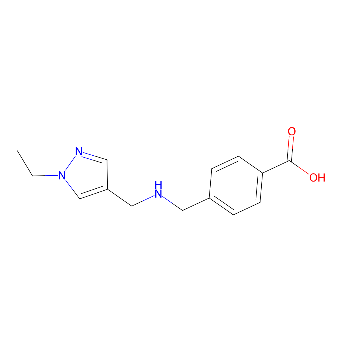 4-((((1-Ethyl-1H-pyrazol-4-yl)methyl)amino)methyl)benzoic acid molecular structure, CAS 1006963-04-7