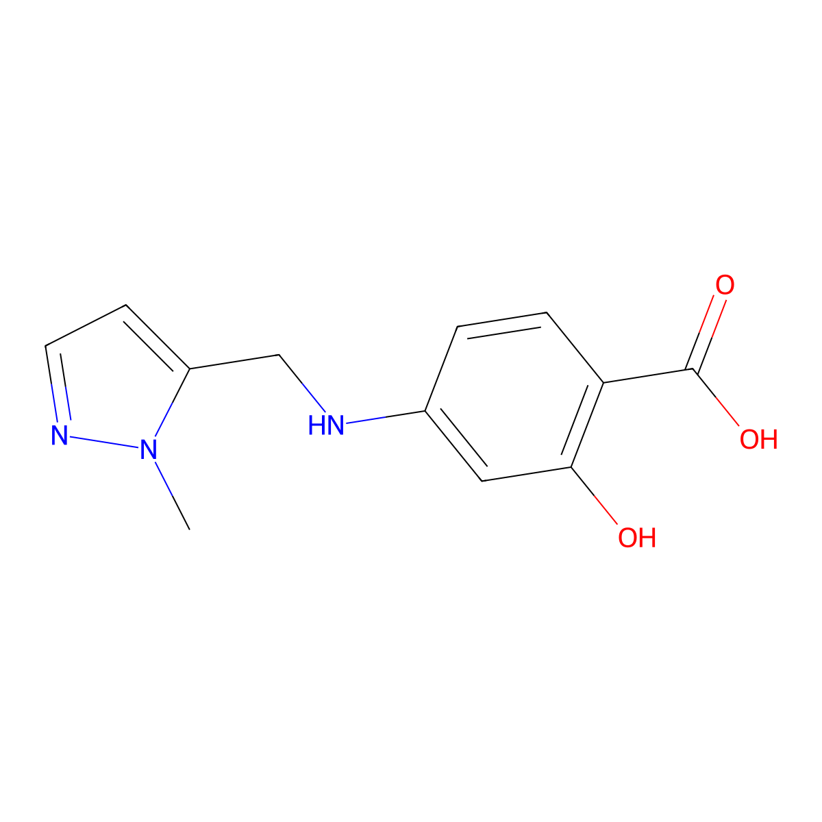 2-hydroxy-4-(((1-methyl-1H-pyrazol-5-yl)methyl)amino)benzoic acid molecular structure, CAS 1006963-39-8
