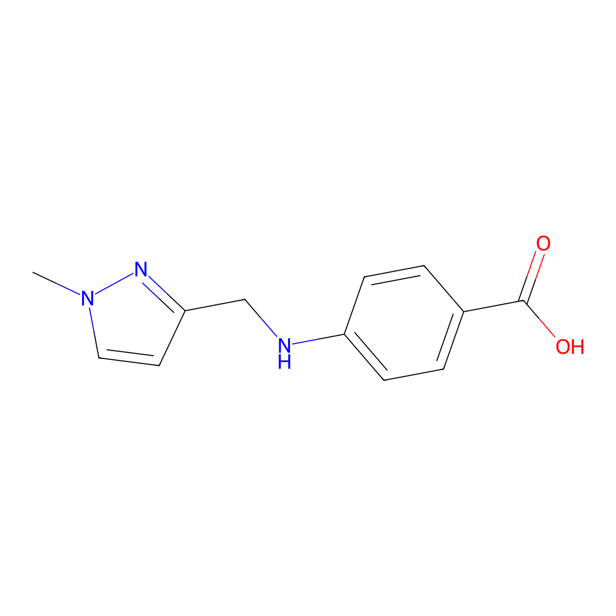4-(((1-Methyl-1H-pyrazol-3-yl)methyl)amino)benzoic acid molecular structure, CAS 1006963-69-4