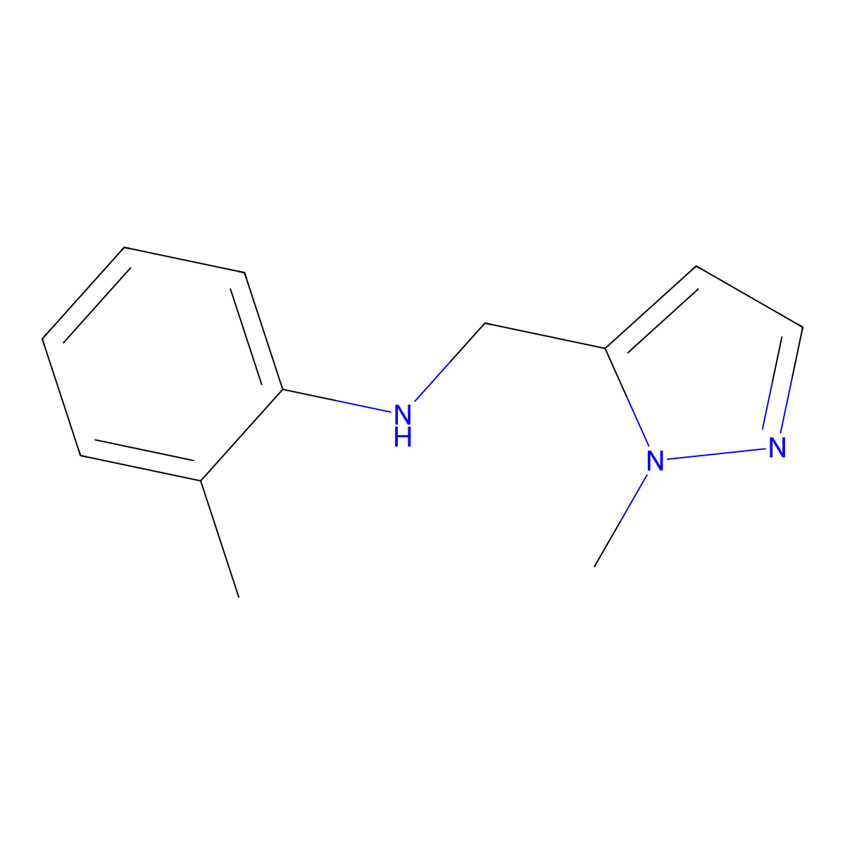 2-Methyl-N-[(1-methyl-1H-pyrazol-5-yl)methyl]aniline molecular structure, CAS 1006963-75-2
