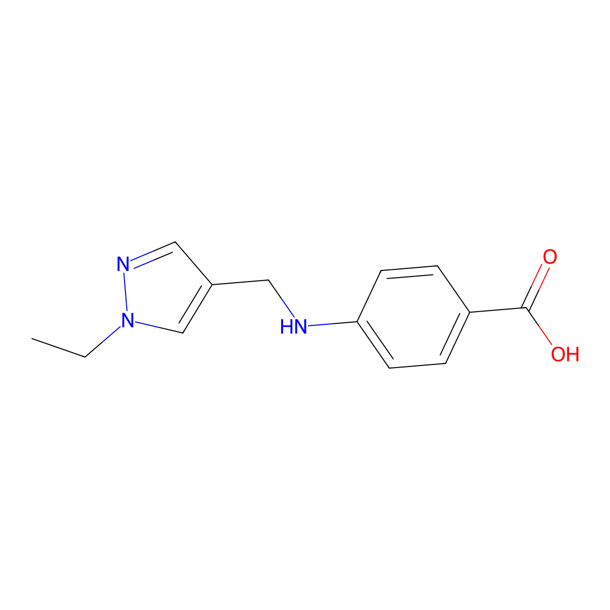 4-(((1-Ethyl-1H-pyrazol-4-yl)methyl)amino)benzoic acid molecular structure, CAS 1006963-85-4