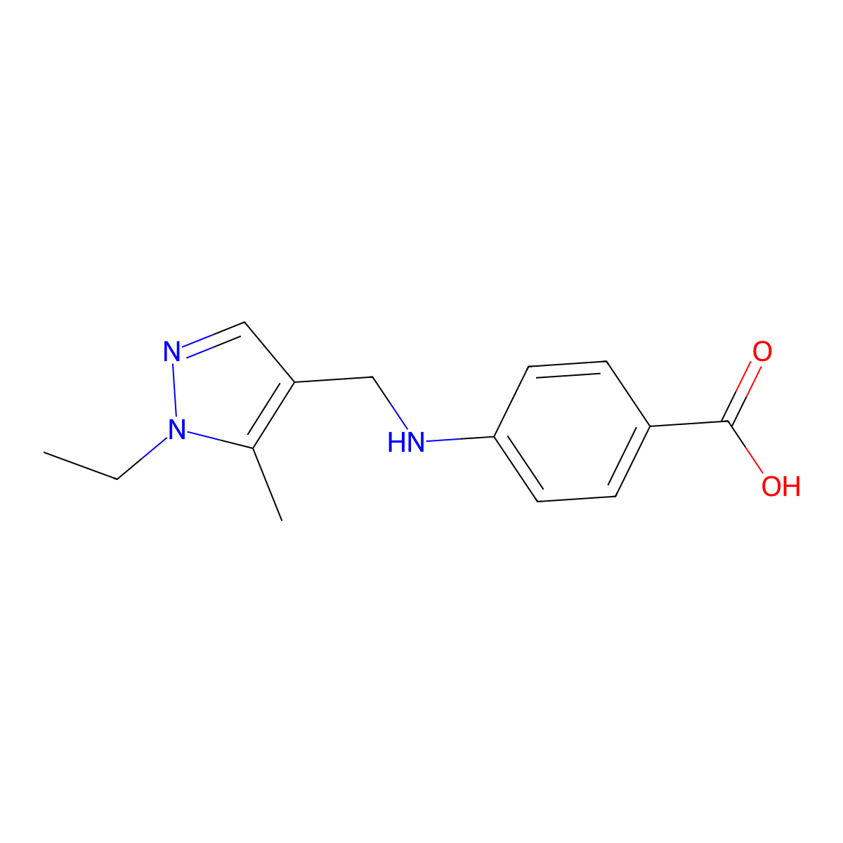 4-{[(1-Ethyl-5-methyl-1H-pyrazol-4-YL)methyl]amino}benzoic acid molecular structure, CAS 1006963-91-2
