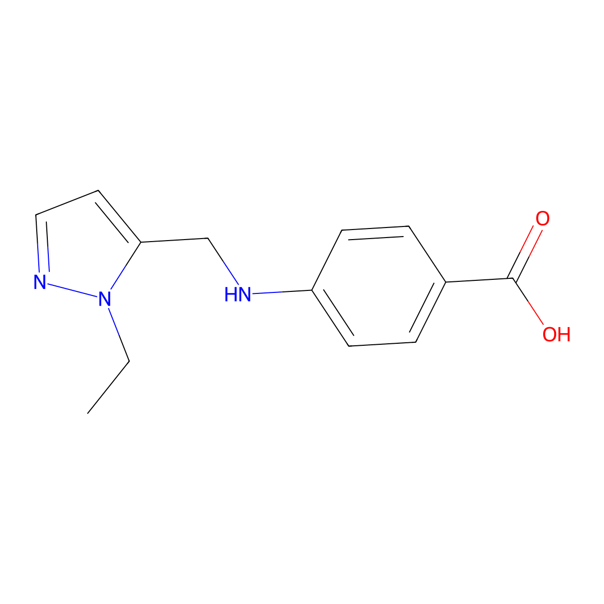 4-{[(1-ethyl-1H-pyrazol-5-yl)methyl]amino}benzoic acid molecular structure, CAS 1006963-97-8