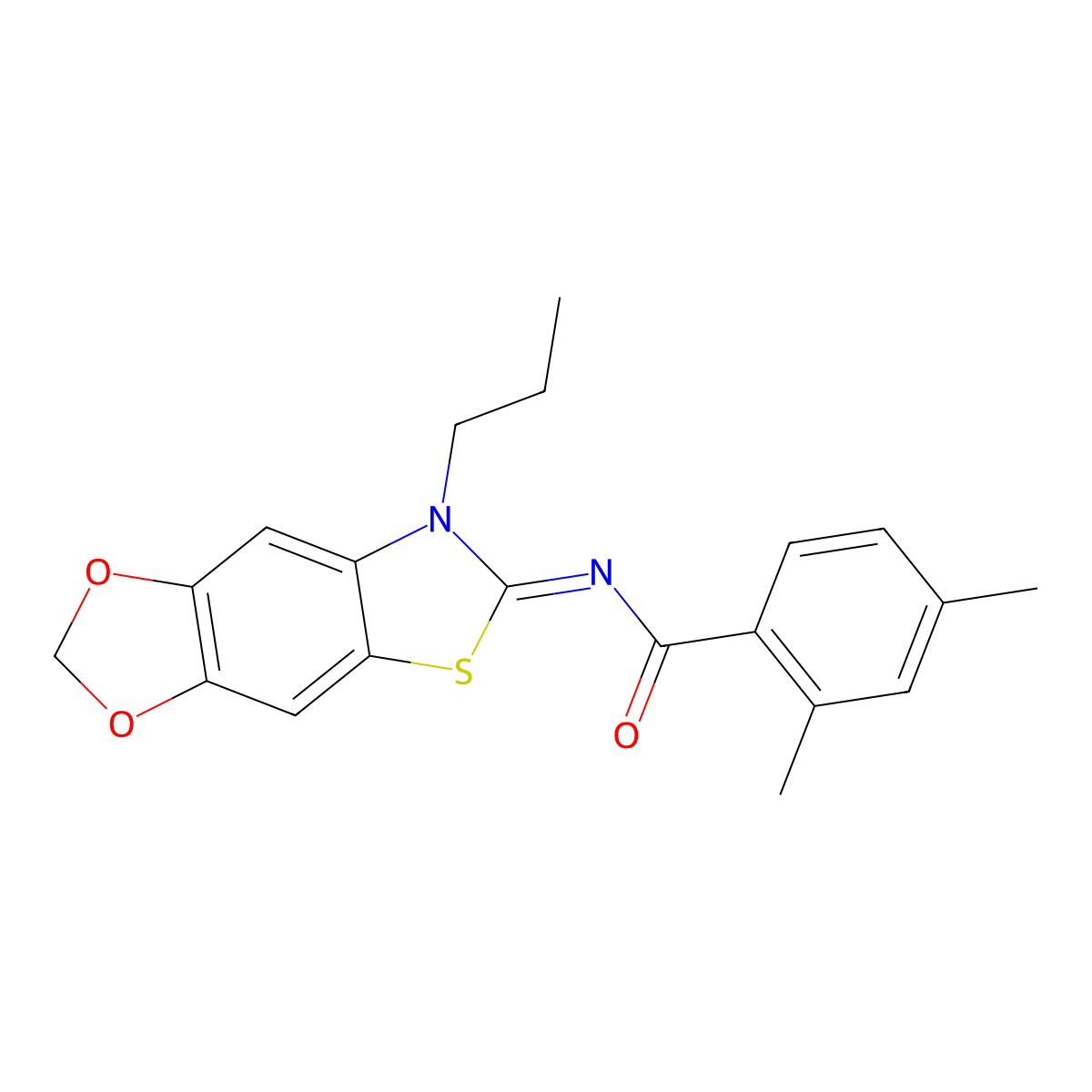 (Z)-2,4-dimethyl-N-(7-propyl-[1,3]dioxolo[4',5':4,5]benzo[1,2-d]thiazol-6(7H)-ylidene)benzamide molecular structure, CAS 1006974-24-8